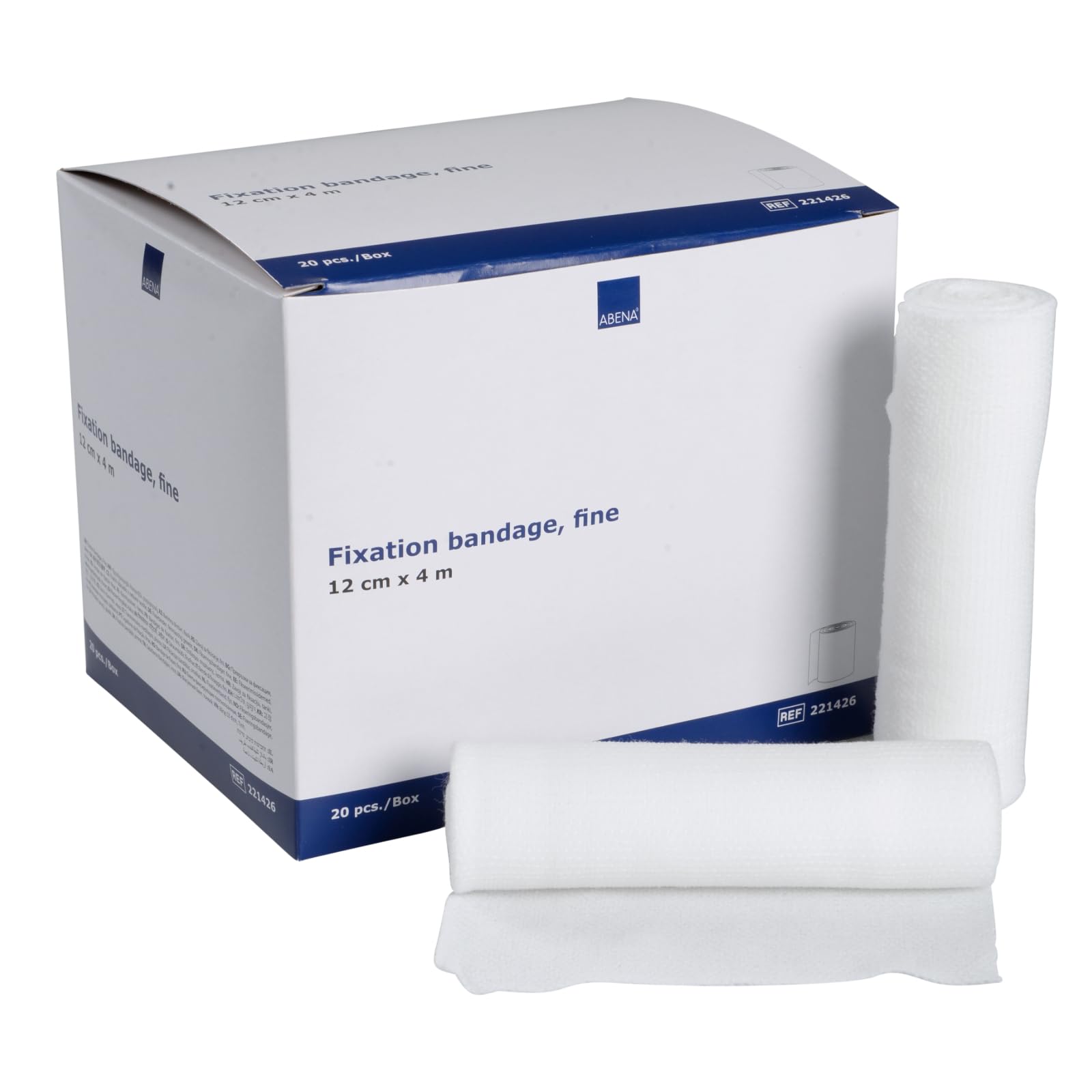 ABENA Fine Fixation Bandage, 12cm x 4m, Pack of 20 Rolls, Non-Adhesive, ≥80% Stretch Capacity, Breathable Non-Woven Retention Bandage, Soft Stretch for Wound Dressings, Catheter & Drains, Latex Free