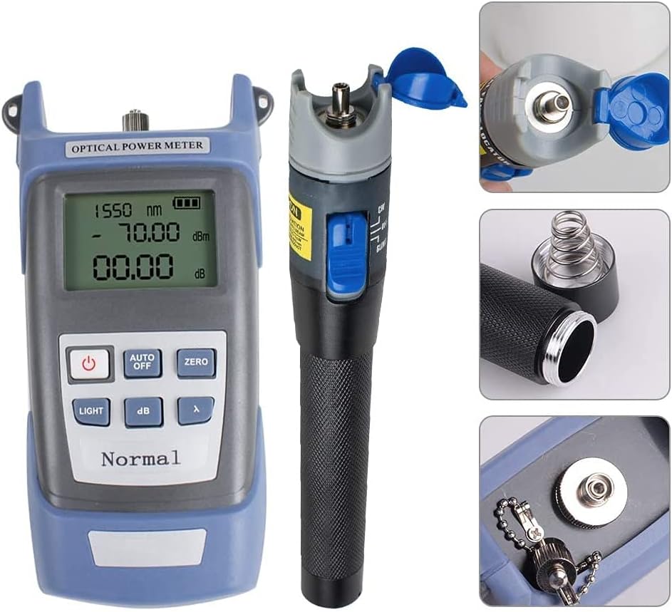 Fiber Optic FTTH Tool Kit FTTH Assembly Optical Fiber Termination Tool Kit with FC-6S Cleaver Optical Power Meter Visual Fault Locator 1mw Finder Cable Cutter Stripper 5km