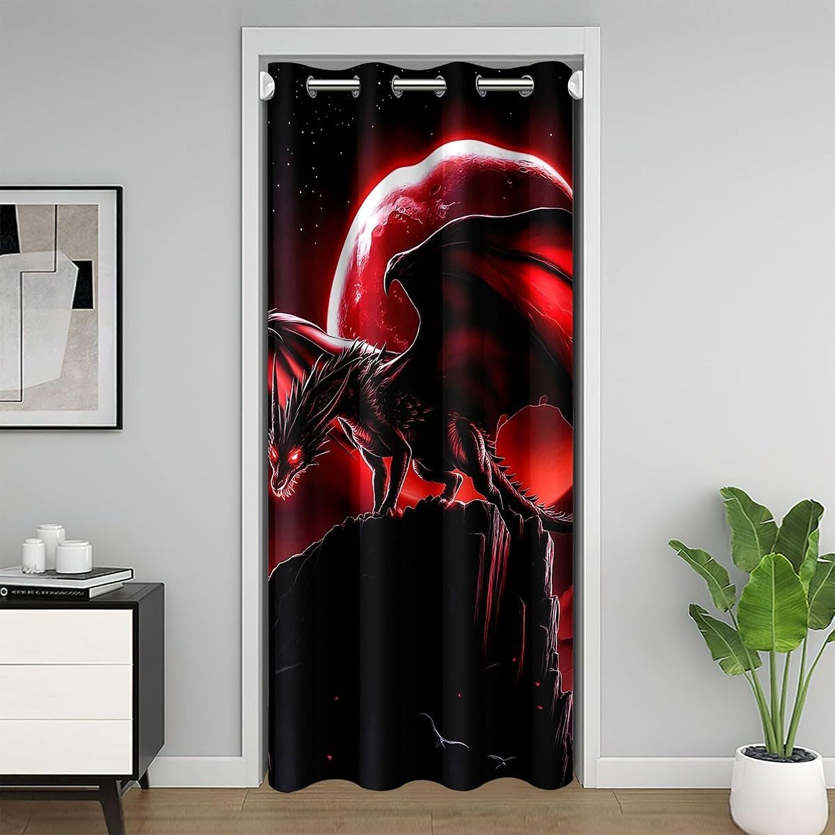 Western Dragon Door Curtain Gothic Safari Animal Blackout Curtain Horror Moon Night Doorway Curtain for Kids Teens Adults Magical Fairy Tale Privacy Door Drape 1 Panel 42" W X 80" L