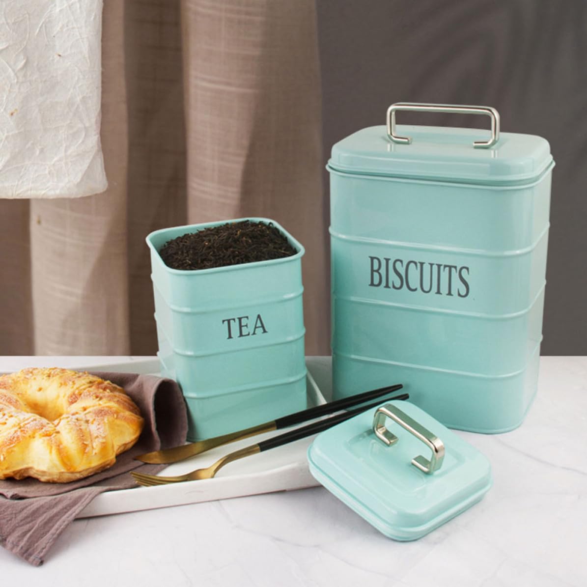 Zerodeko Barattolo di Ferro Sigillato Multiuso 1, 3l 3, 2l Blu | Contenitore Leggero e Facile da Pulire, Coperchio Ermetico, Uso Cucina per Tè, Caffè, Snack