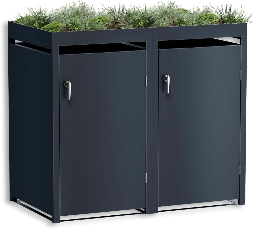 Metzler Mülltonnenbox in Anthrazit mit Pflanzdach 2er Tonnen, Kapazität
