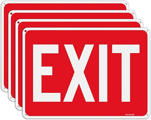 T&R Señal de salida grande, paquete de 4, 14 x 10 pulgadas, libre de óxido, aluminio 040 reflectante, protección UV, impermeable y resistente a la