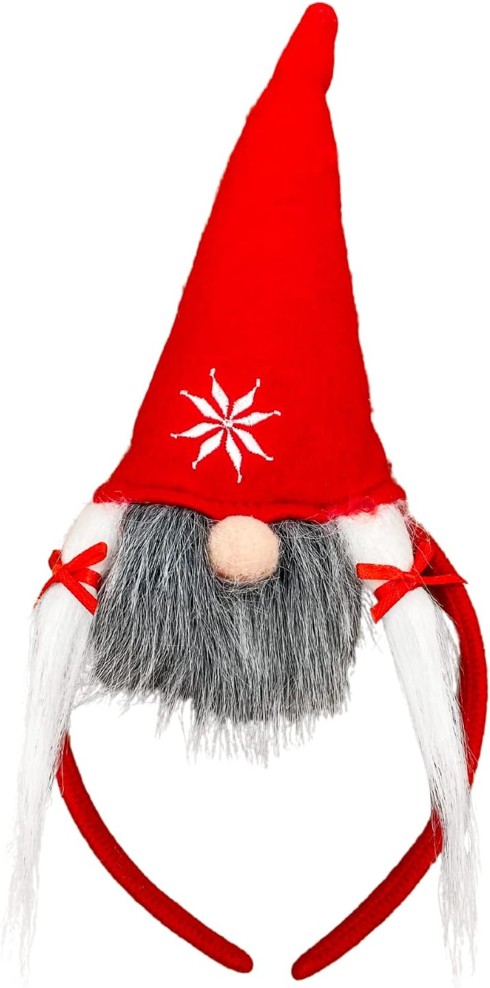 Needzo Christmas Gnome Headband with Hat, Red and White, Festive Holiday Party Accessory, One Size Fits Most