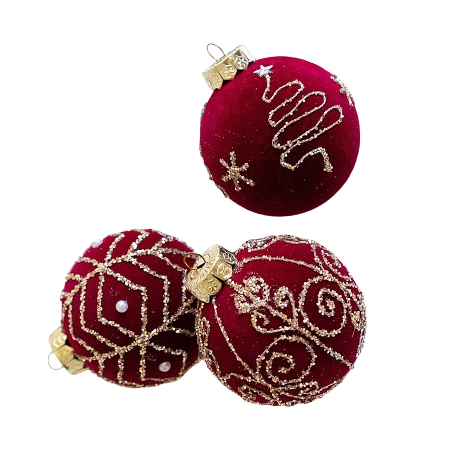 Buxuaaaa Flocking Baubles with Glitters Accent Pack of 3 for Seasonal Tree Adornment Party Supplies Festival Decoration Shatterproof Christmas Ornament