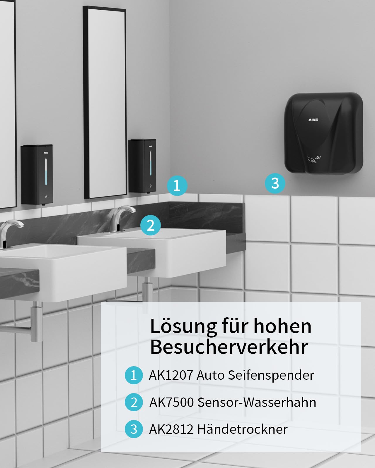 AIKE Square Automatischer Seifenspender Für Flüssigseife, 1000 ML Wandmontiert, Edelstahl-Optik, AK1207