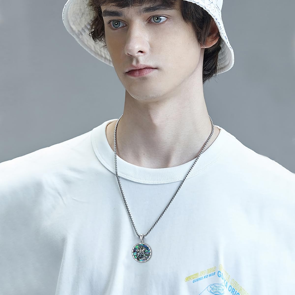 925 Sterling Silver Patron Saint Pendant Necklace Amulet Medals Religious Jewelry for Men Women Fathers Day Gift 22+2" Chain (with Gift Box)