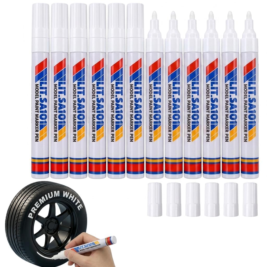 12 Pcs White Paint Permanent Pens Oil Based Markers Set 2-2.8mm Round Tip