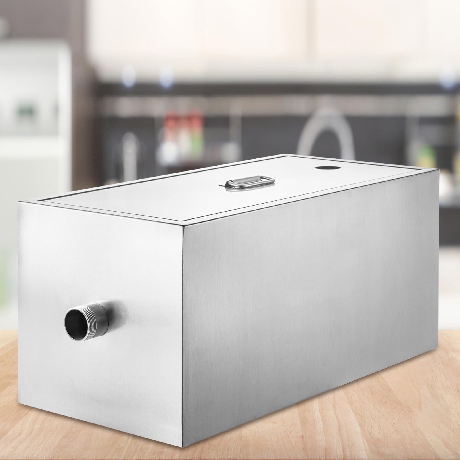 VEVOR Interceptor de Grasa Comercial Separador de Grasa 3,6kg Trampa de Grasa Entrada Superior Acero Inoxidable Debajo del Fregadero Separador de Agua y Aceite 2,8GPM para Cocina, Cantina, Restaurante