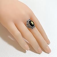 Vista 18 de Oval Black Obsidian Crystal Stone Quartz Boho Bohemian Wide Band Ring for Women,Female S925 Sterling Silver Retro Vintage Antique Real Natural Ring_A