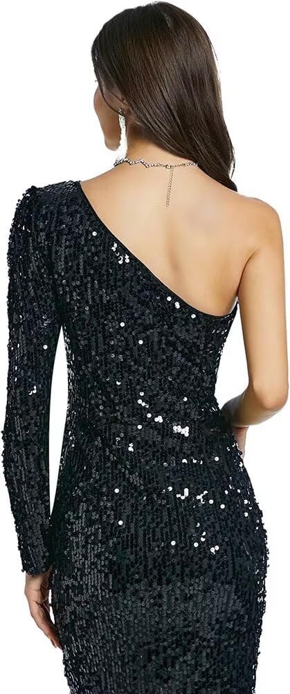 Women Sparkly Sequin One Shoulder Prom Dress Long Corset Mermaid Formal Satin Ball Gown Sexy Charming Evening Party Gown