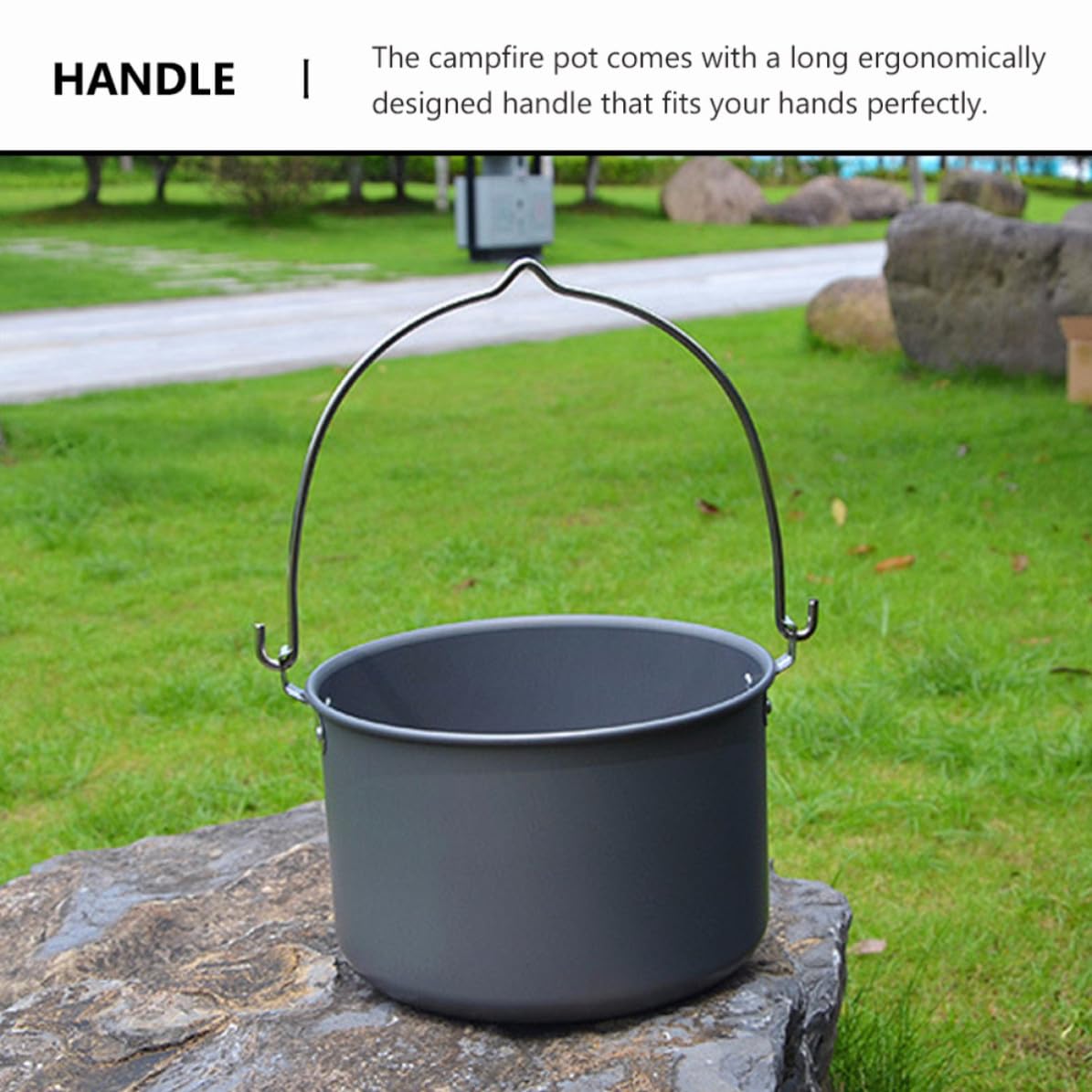 Pot Suspendu Résistant à l'usure de Camping en Alliage D'aluminium Noir Poignée Pliable Ergonomique Cuisine en Plein Air Aventures en Camping