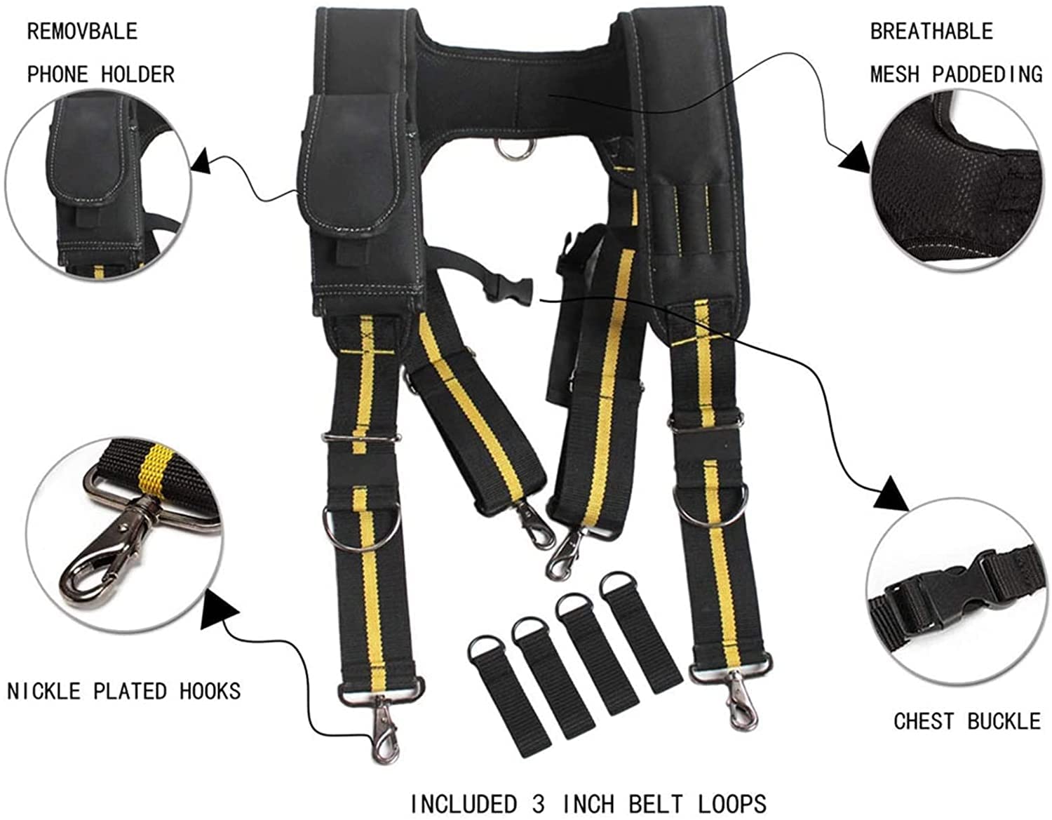Werkzeuggürtel für schwere Arbeiten, Nageltaschen-Set, verstellbare Lordosenstütze, Multifunktionswerkzeug, Hosenträger für Zimmermann, Elektrik, Wartungswerkzeug, Aufbewahrungsset, tragbar (Color :