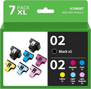ICOMJET 7pack Compatible Ink Cartridge Replacement for hp 02 02xl Work for PhotoSmart C6150 C6180 C7150 C7180 C7280 D7260 D7360 D7160 D7460 C8180 C6100