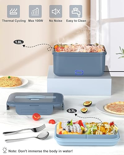 Miniatura 7 de Monteka Fiambrera eléctrica calentador de alimentos, calentador de alimentos portátil de alta potencia de 100 W, lonchera térmica para adultos