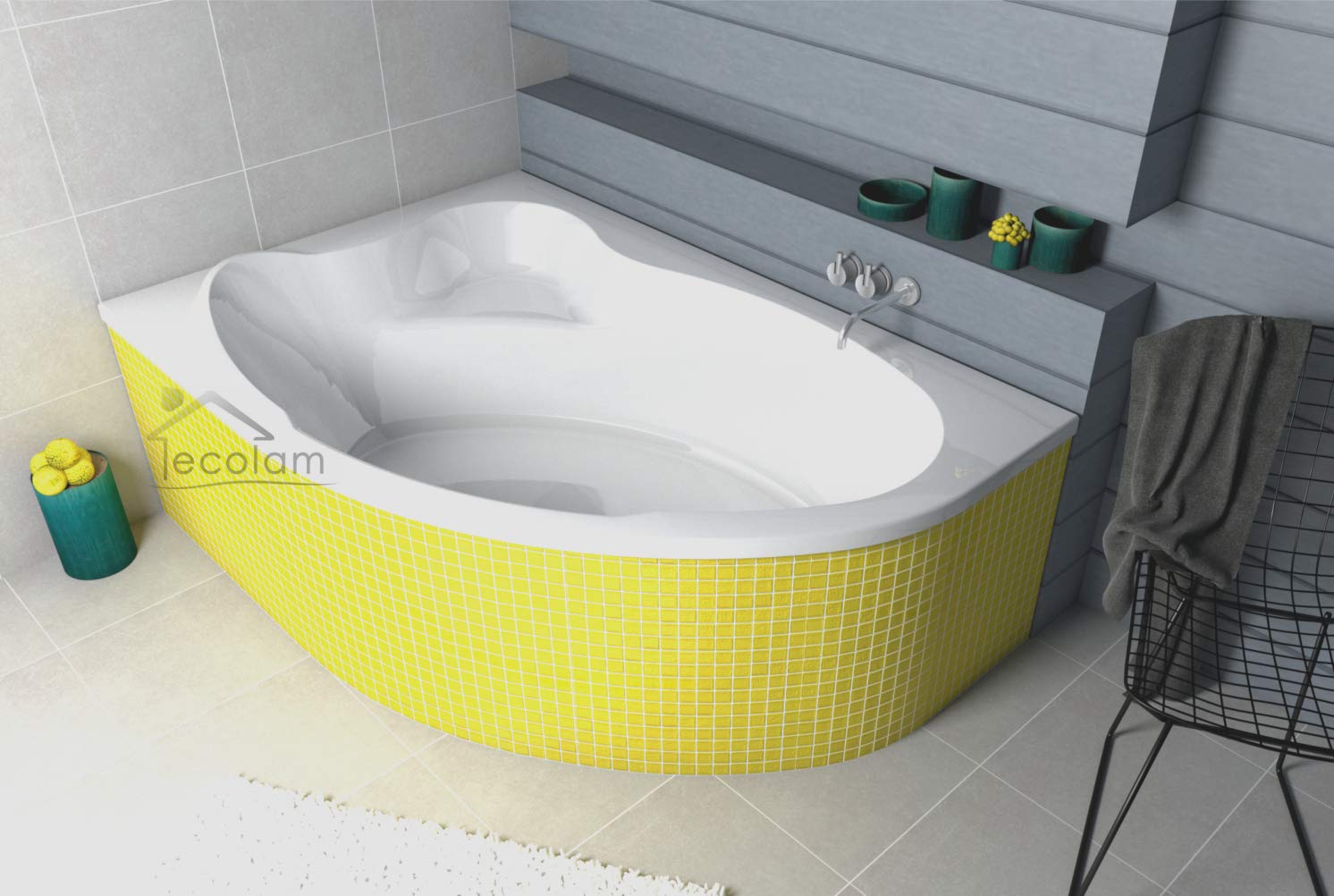 ECOLAM® Badewanne Eckwanne Comfort 140x100 cm LINKS Acryl weiß Ablaufgarnitur Ab- und Überlauf Automatik Füße Silikon