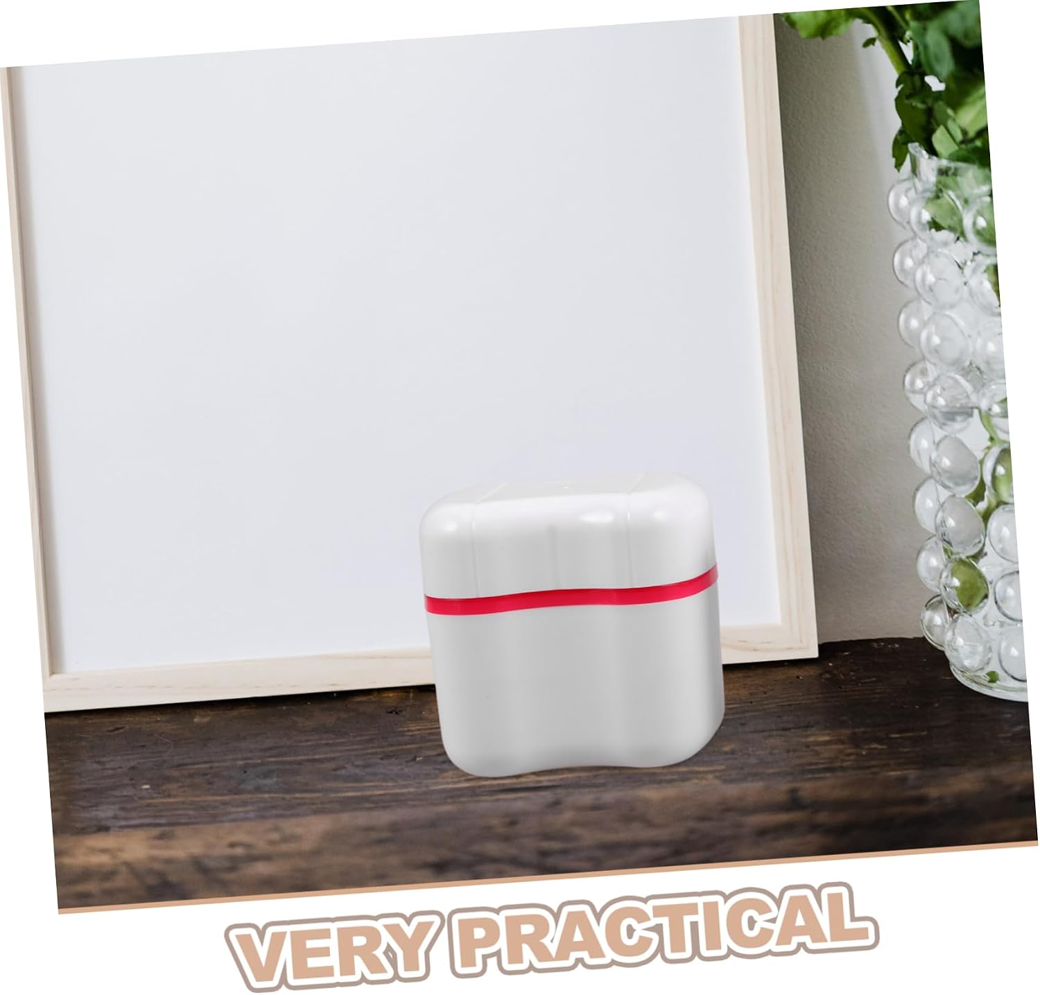 COLLBATH 2Pcs Retainer Soaking Case European Style Denture Storage Box with Strainer for Oral Care Includes Brush for Home and Travel