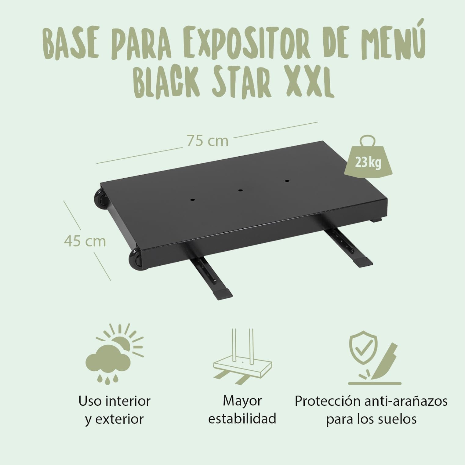 SECURIT - Base para Porta Folletos Exterior LED - Negro | Con Ruedas Incluidas - Acero - Ideal para restaurantes, bares y cafeterías