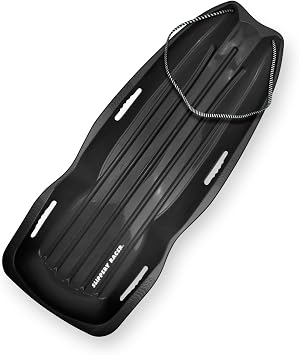 Slippery Racer Downhill Xtreme Flexible Adults and Kids Plastic Toboggan Snow Sled for up to 2 Riders with Pull Rope and Handles. (Black, 1)