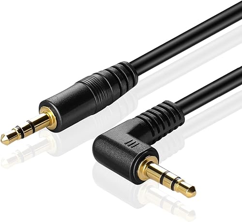 TNP - Cable de audio de 0.138 in en ángulo recto (6 pies) macho a macho, chapado en oro, AUX, adaptador de conector de auriculares auxiliares, cable