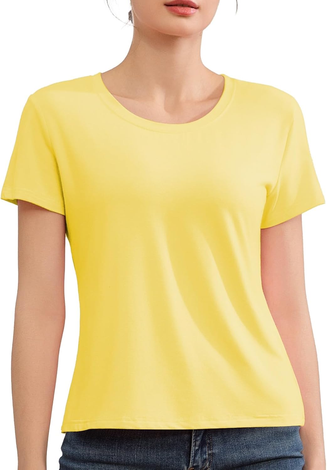 Short Sleeve T Shirts for Women Basic Tees Cropped Tshirts Casual Summer Tops Crewneck Plain Petite Tops