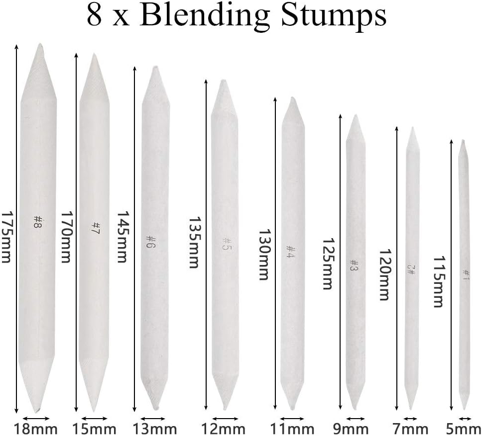 WOWOSS 23 Pieces Blending Stumps and Tortillions Set with 2 Pcs Sandpaper Pencil Sharpener, Pencil Extension Tool, 2 Sponge Sketch and Felt Bag for Student Sketch Drawing : Arts, Crafts & Sewing