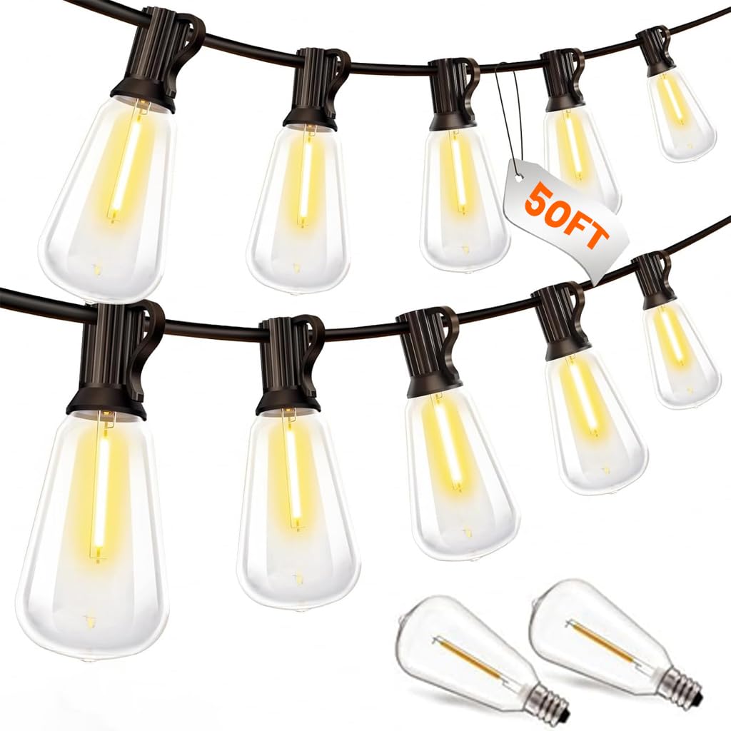 Outdoor ST38 String Lights 50ft Decorative LED Bulbs IP65 Waterproof Shatterproof for Indoor/Outdoor Lighting Energy Saving Hanging Light for Cafe Restaurant Garden Balcony (50+2 Bulbs)-image-32