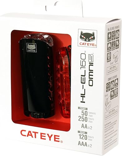 Miniatura 9 de CATEYE Juego de 5 luces para bicicleta HL-EL160OMNI faro impermeable IPX7 de 50 lúmenes y luz trasera de visibilidad de 360, lente OptiCube,