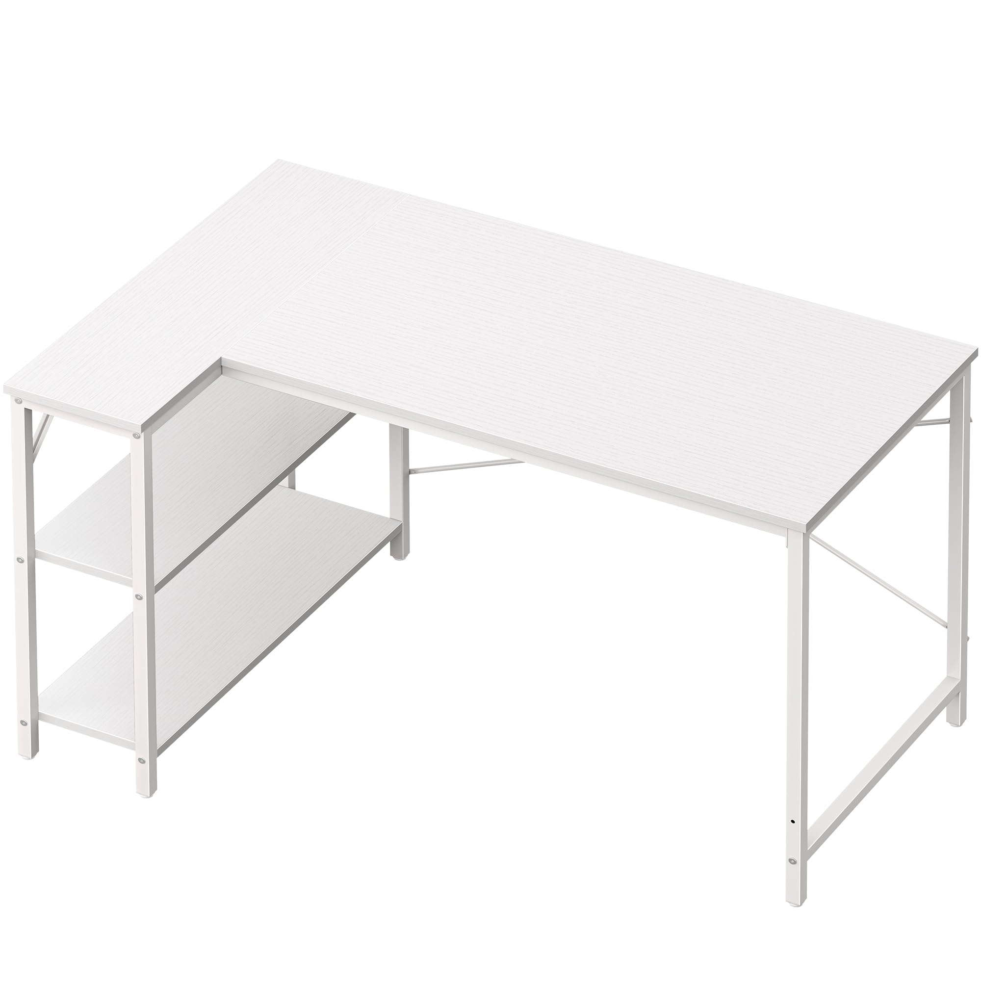 HuugerL-Shaped Desk - 47" Reversible Storage Corner Gaming Desk, Metal Frame, White