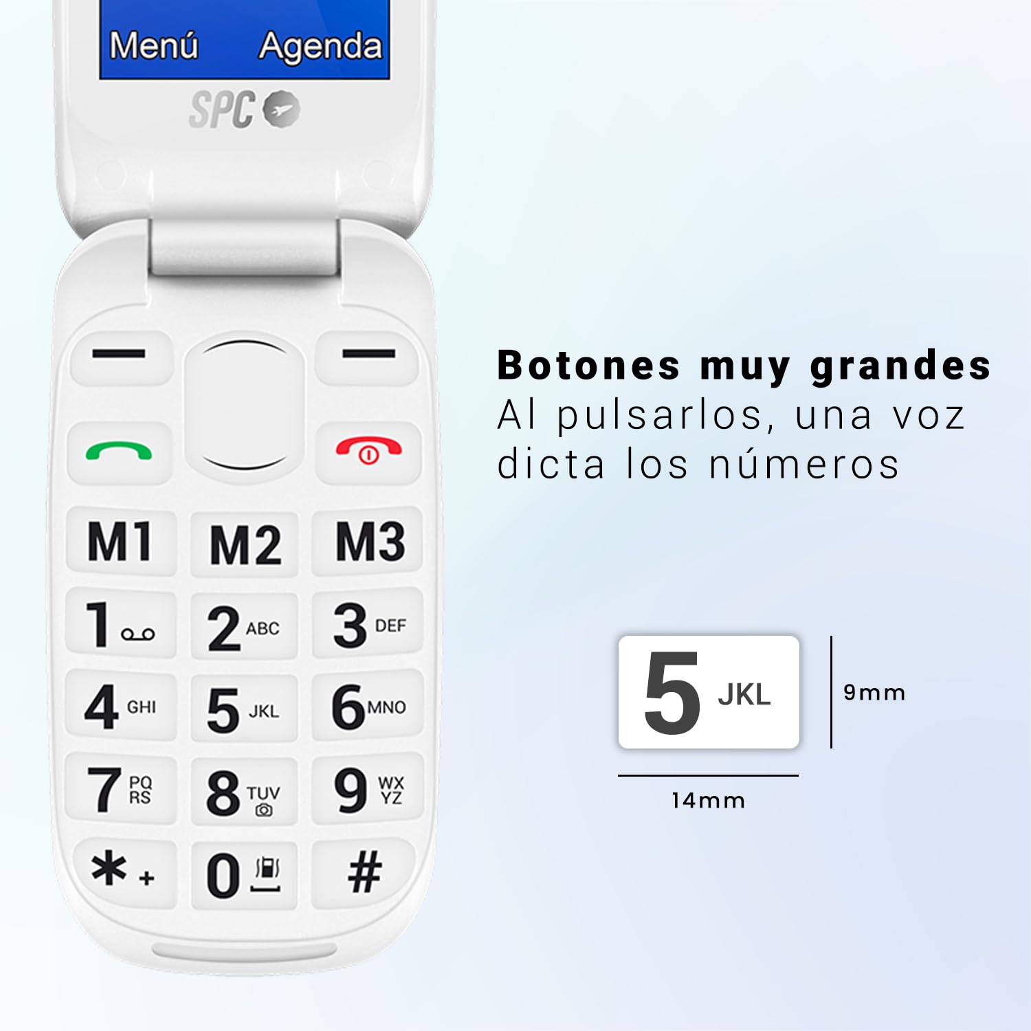SPC Harmony - Teléfono móvil para personas mayores, móviles con tapa, teclas grandes, volumen alto 96dB, compatible con audífonos, contactos con imagen, botón SOS, doble pantalla (2,4”+1,77”) - Blanco