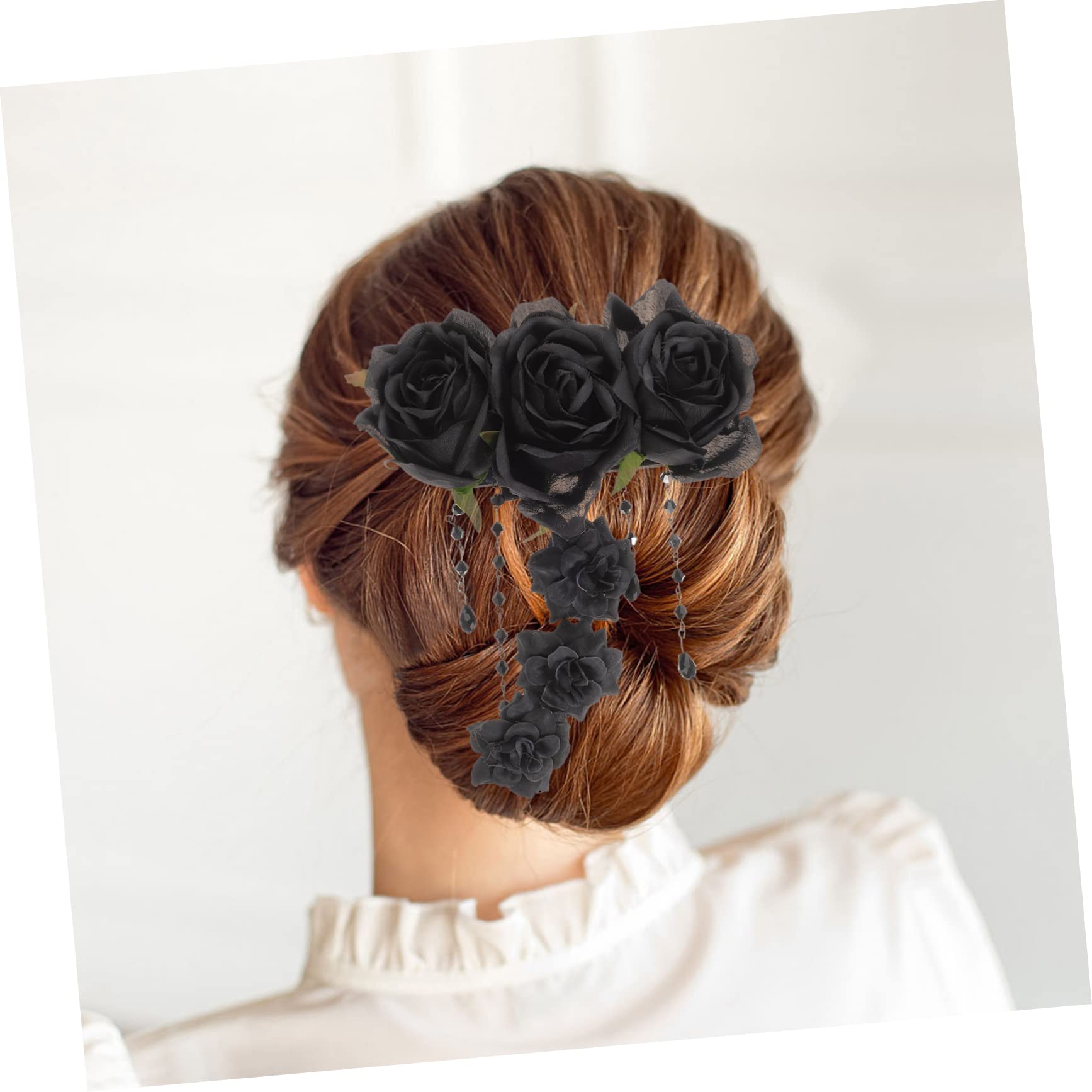 POPETPOP 4 Piezas Pasador De Pelo Rosa Pinzas Para El Cabello De Flores No Oscuras Pinzas Para El Cabello De Las Mujeres Rosas Horquilla Gótica Tela Oscuro Presilla Lateral Perder