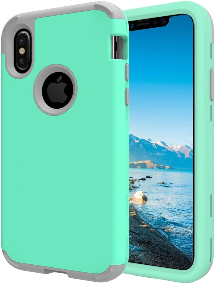 iPhone X Case, Tourist Hybrid Heavy Duty Dual Layer Hard PC Soft TPU Full Body Protective Case with Shockproof Anti Scratch Impact Resistant Raised Edges Protection for Apple iPhone X (Aqua)