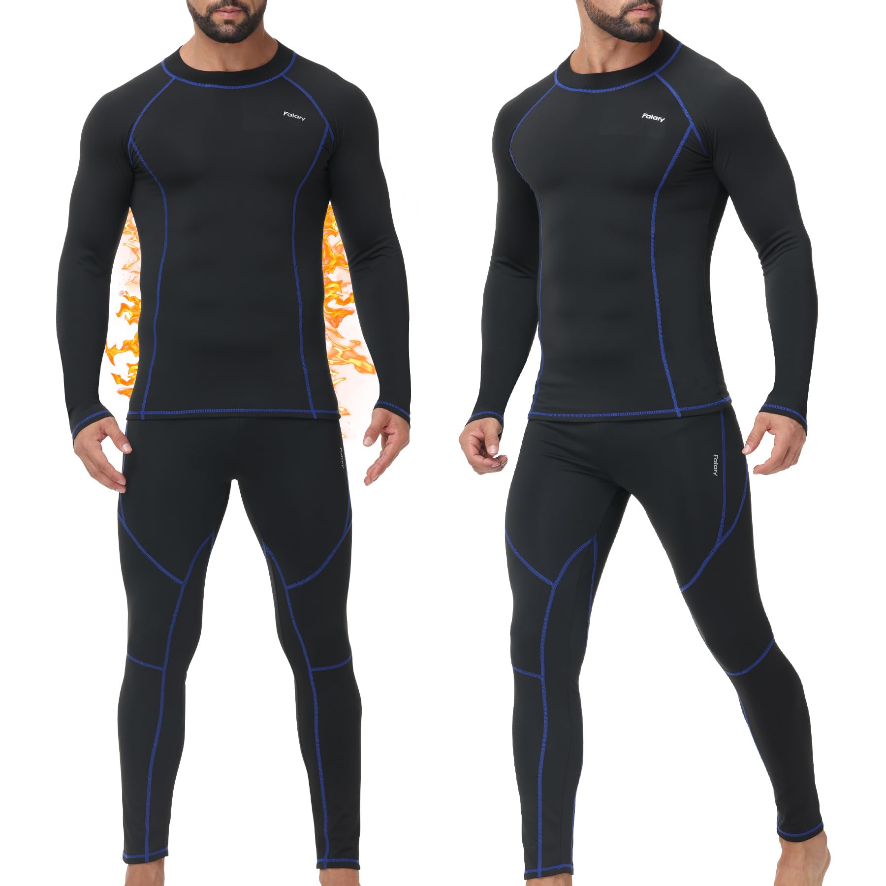 FALARY Winter Thermounterwäsche Herren Set – Warme Funktionsunterwäsche & Skiunterwäsche, Atmungsaktiv Thermohose und Thermounterhemd für Outdoor Sport, Laufen – Größe L