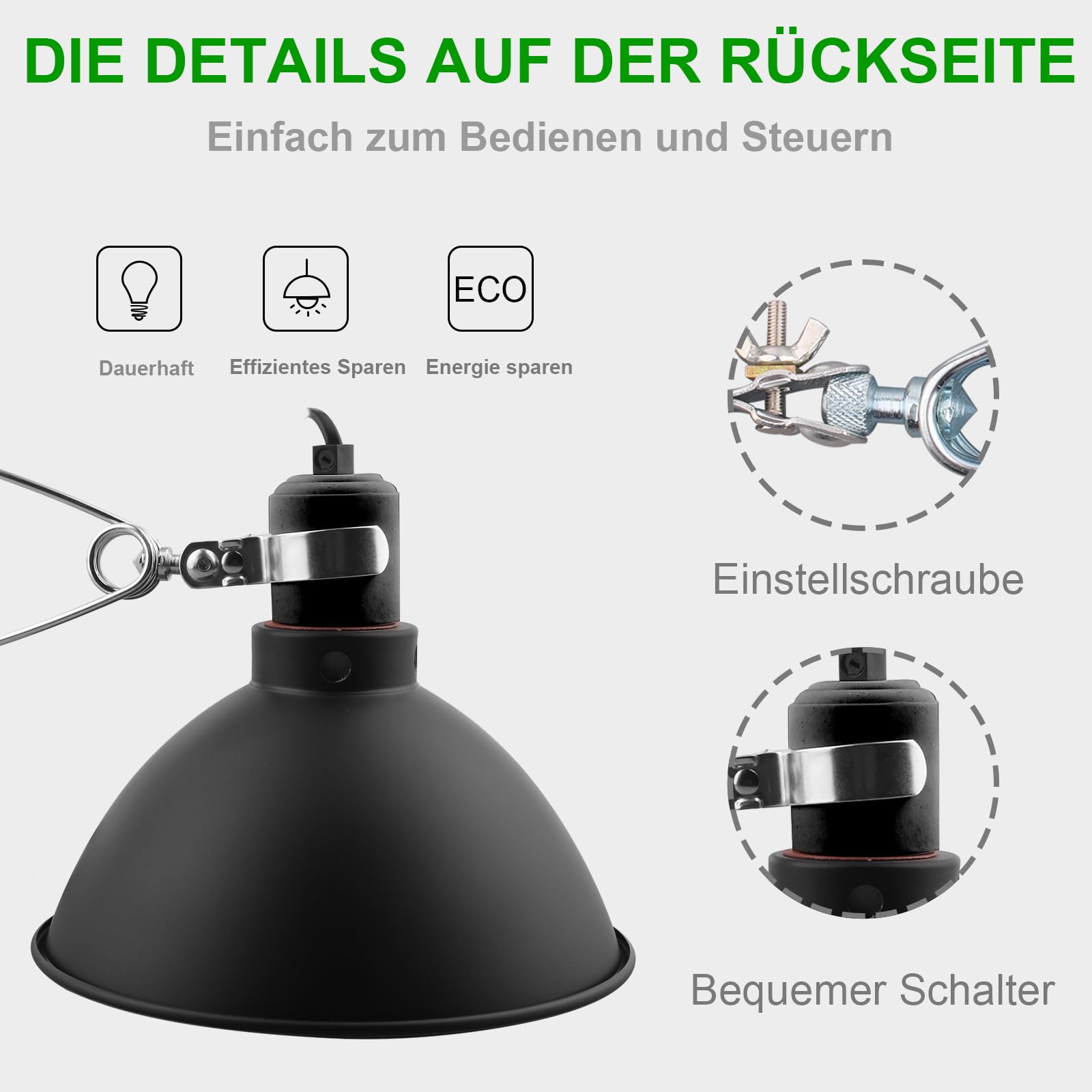 Milisten Reptilien Wärmelampe Mit Klemme - Hitzebeständiger Lampenschirm Für Terrarium Beleuchtung