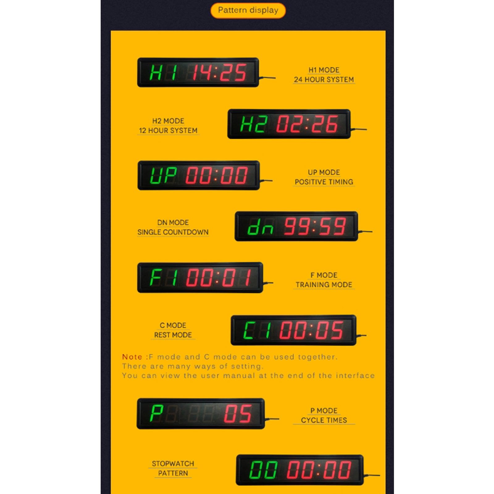 Temporizador de gimnasio LED de 2.3 ", reloj de condición física digital con remoto, Temporizador de intervalos Temporizador/Reloj Stopwatch, Temporizador de entrenamiento de pared de cronómetro