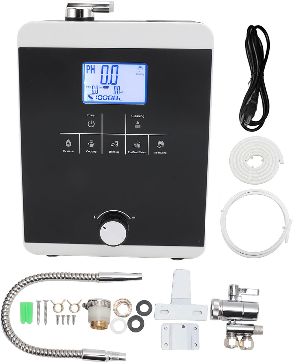 3.8 Inch Hydrogen Water Generator Black, Water Ionizer Hydrogen Rich Generator Hydrogen Rich Generator Wall Mountable Self Cleaning Voice Prompt 110‑220v(US Plug)