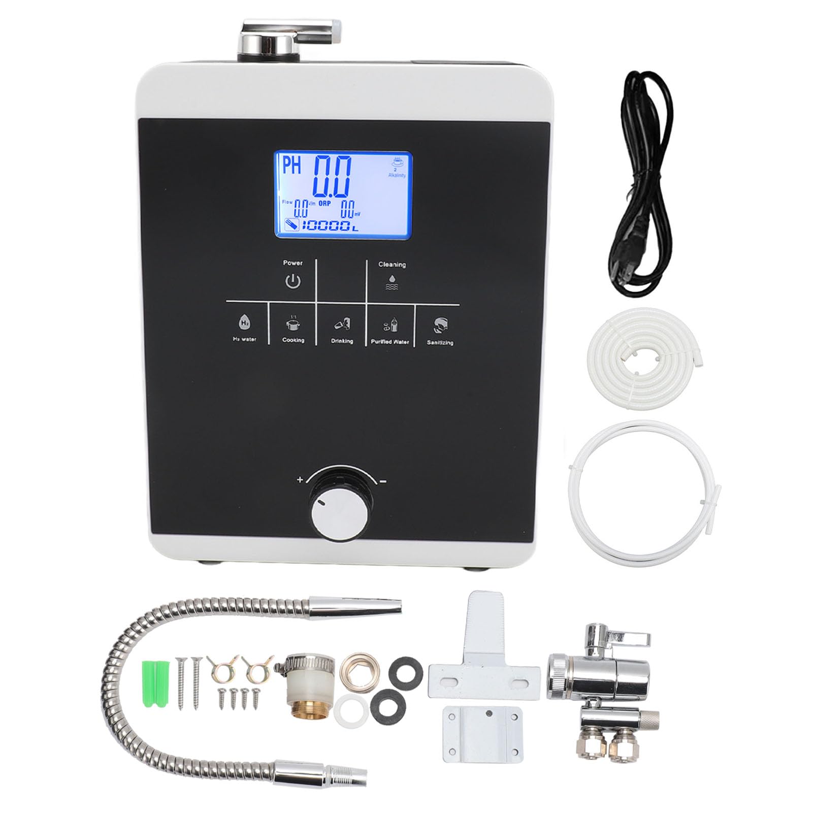 3.8 Inch Hydrogen Water Generator Black, Water Ionizer Hydrogen Rich Generator Hydrogen Rich Generator Wall Mountable Self Cleaning Voice Prompt 110‑220v(US Plug)