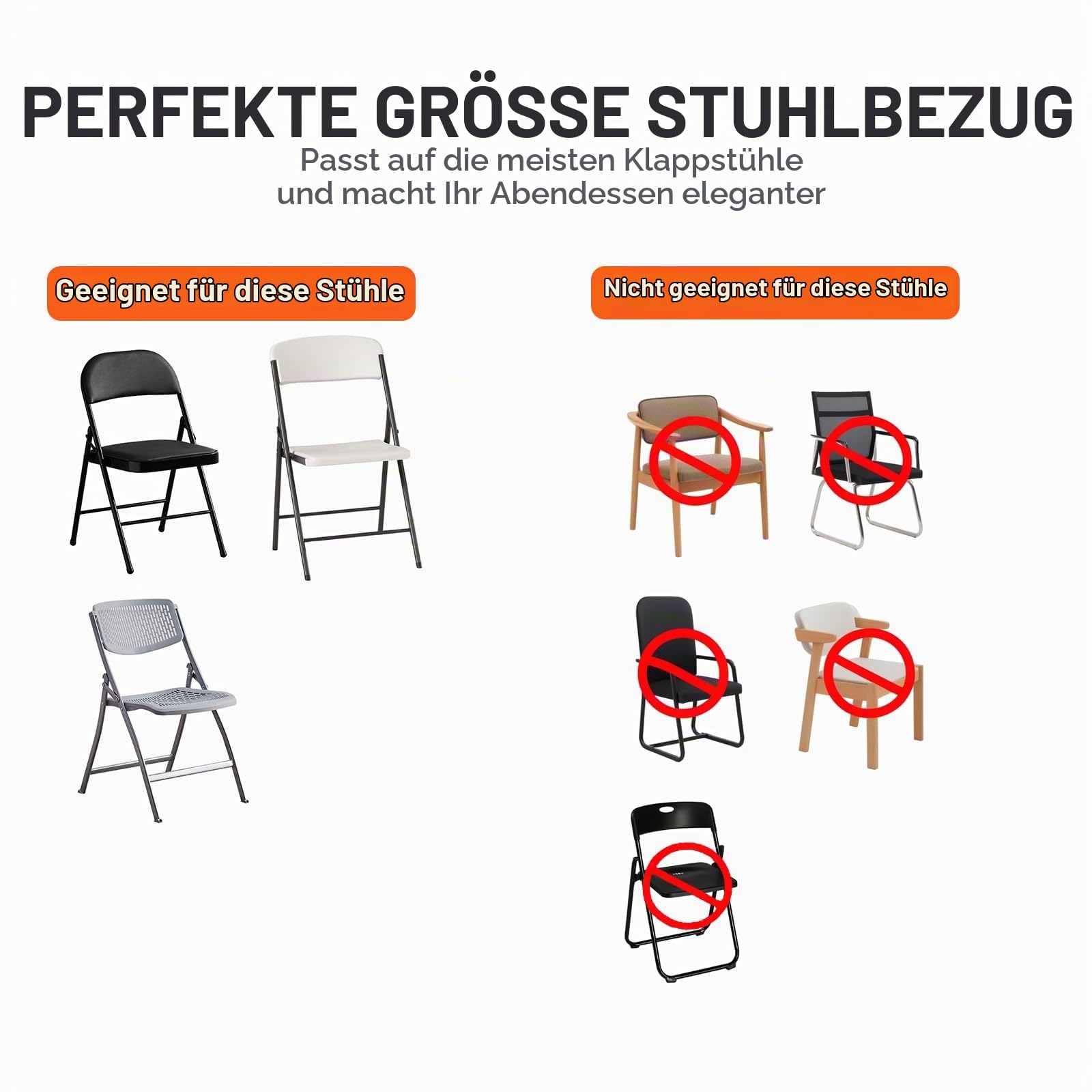 VEVOR Stuhlhussen aus Elastischem Spandex für Klappstühle, Universell Passender Stuhlbezug, Abnehmbare & Waschbare Schonbezüge, für Hochzeiten, Partys, Feiern, Essen (30 Stück, Schwarz)