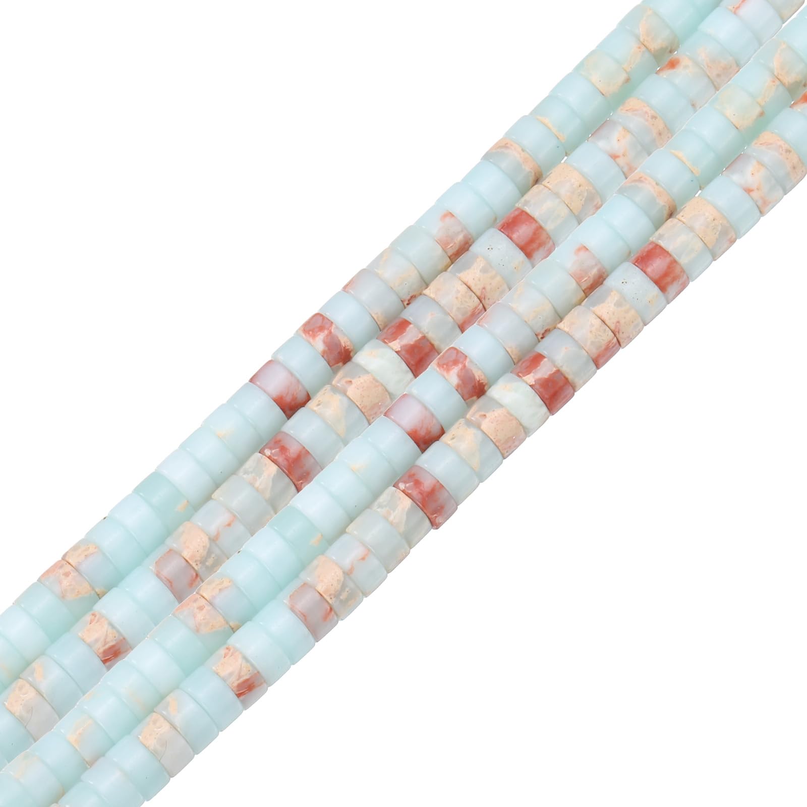 sourcing map About 155 Pcs Natural Spacer Beads, 4mm Stone Spacers Bead Loose Semi Flat Round Gemstone Beads for Jewelry-Making DIY Crafts,Red/Light Blue/Beige
