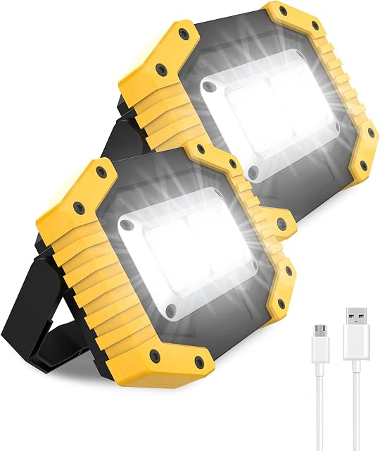 tuare Led Rechargeable Work Light 30W 2000LM USB Work Light Battery Powered with 3 Lighting Modes, IP65 Portable Work Light Floodlight Rechargeable for Garage, Workshop, Camping, Hiking (2 Pack)