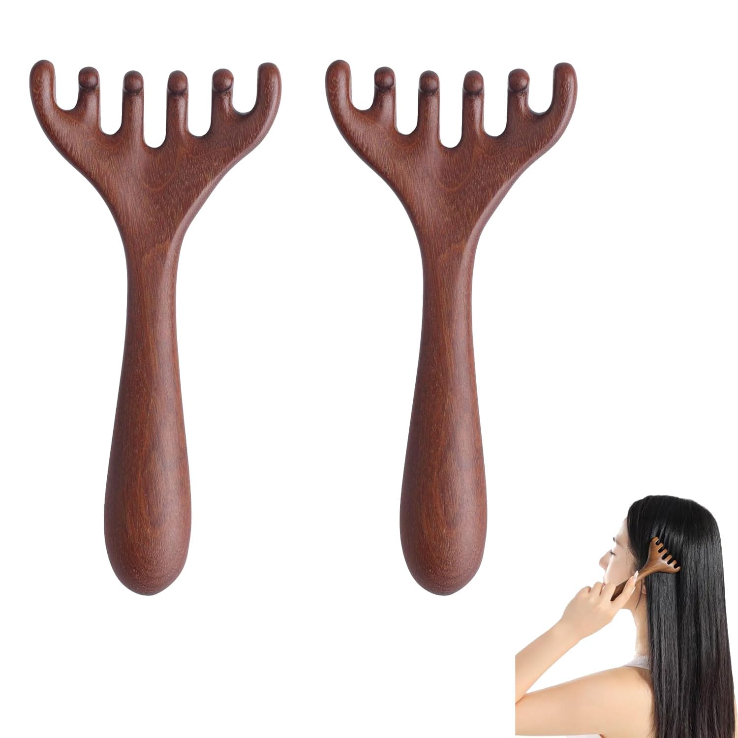 2 Stück Kopfhaut-Massagegerät aus Holz - Gua Sha Massagekamm für Tiefenentspannung, Stressabbau und Kopfpflege - Langlebiger Holzkamm zur Stimulierung der Kopfhaut für Familie & Freunde (2er Set)
