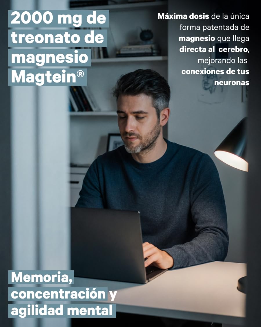 L-Treonato de Magnesio | Alta Dosis de 2000mg de Magtein® Puro | Alta Absorción | 120 Cápsulas | Memoria, Foco, Sueño Profundo | NutriBrain