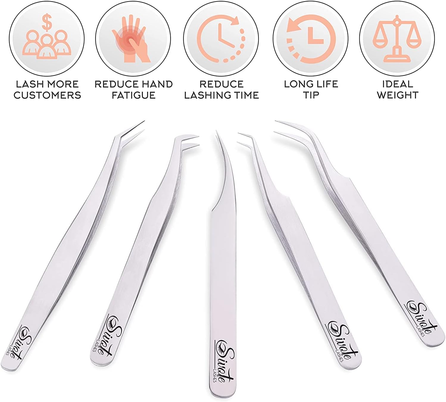 Eyelash Extension Tweezers for Classic & Volume Lashes, 5-Pack, Silver image 2