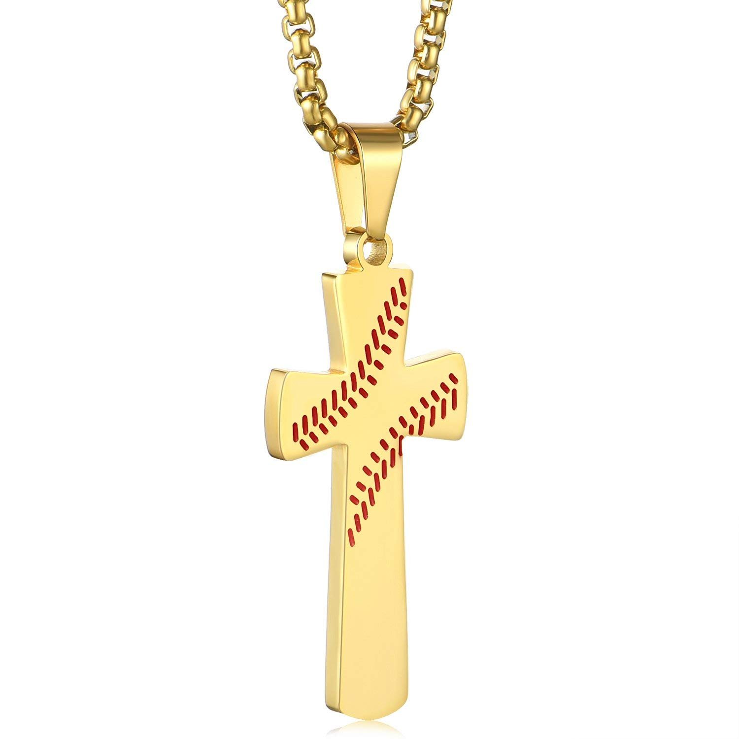 Aiyo NiceMens Baseball Cross Pendant Necklace 18K Gold Plated Bible Verse Stainless Steel Necklace Jewelry