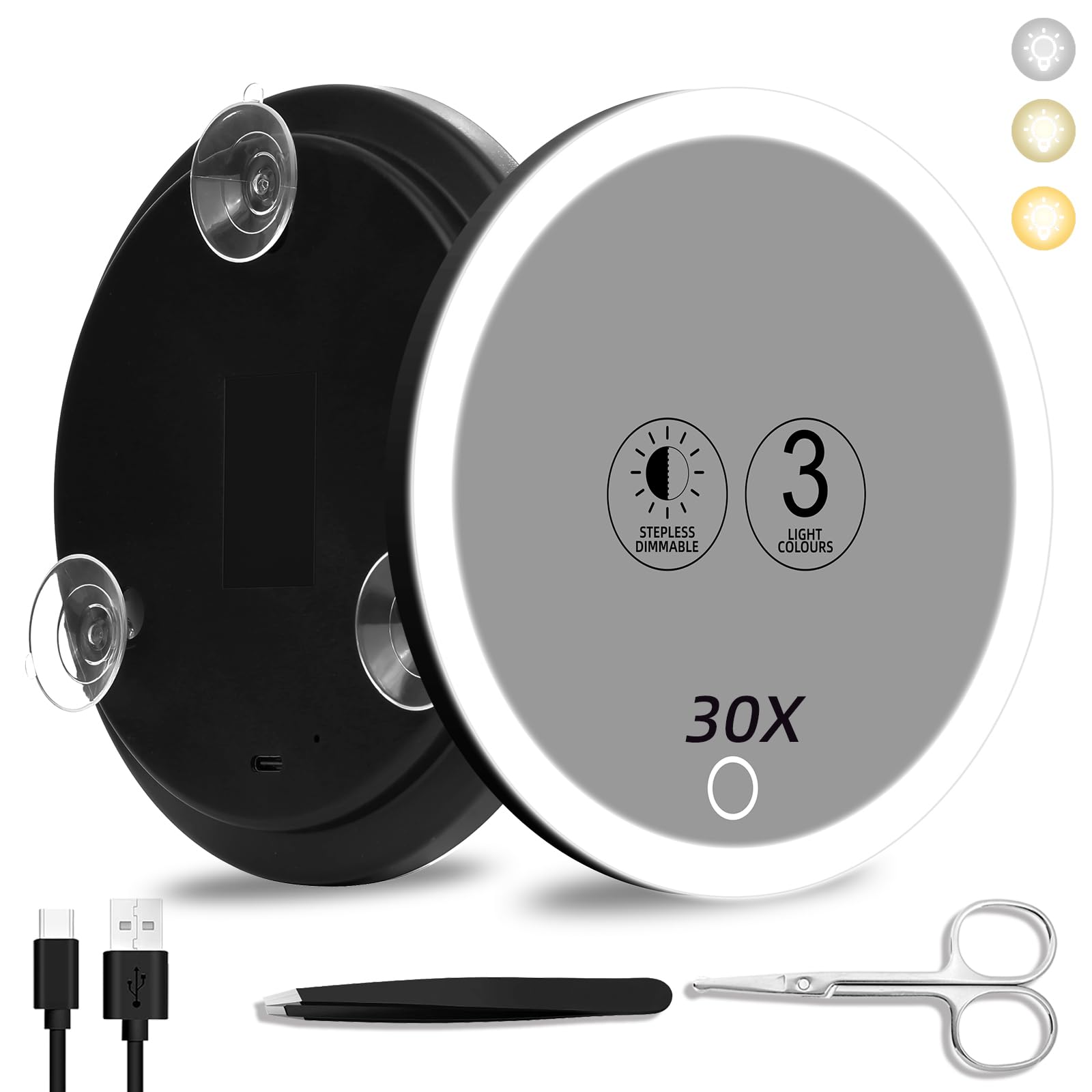 30x Magnifying Mirror with Light, Rechargeable