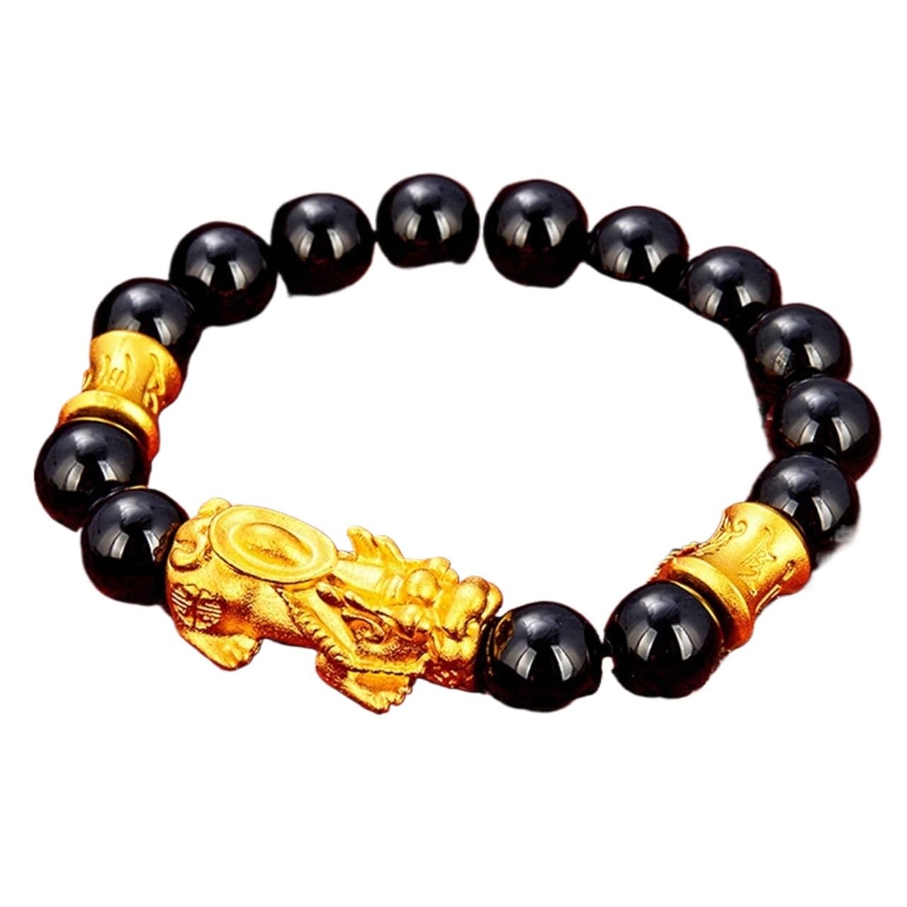 Nzpost C Triple Protection Bracelet, Piyao Bucket Beads Bracelet Wealth Six Words Natural Black Obsidian Ge