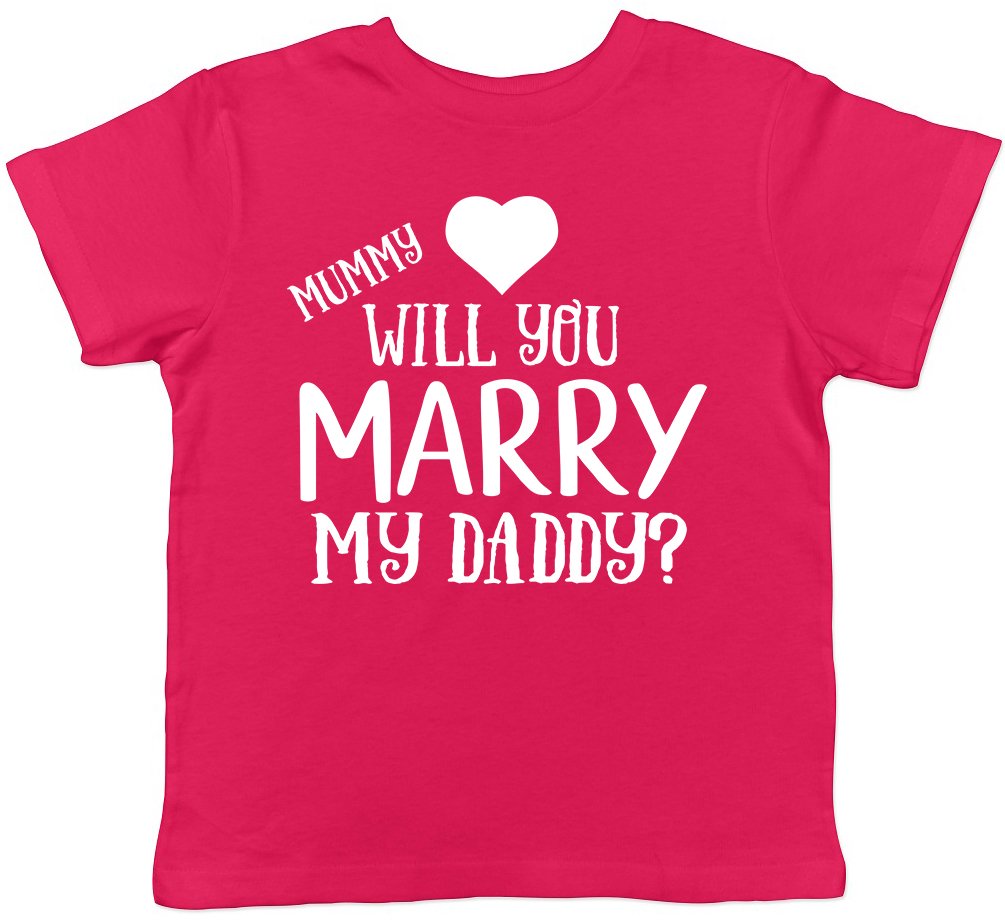 Shopagift Mummy Will You Marry My Daddy? Valentines Love Heart Proposal Girls & Boys Childrens Kids Short Sleeve T-Shirt Pink