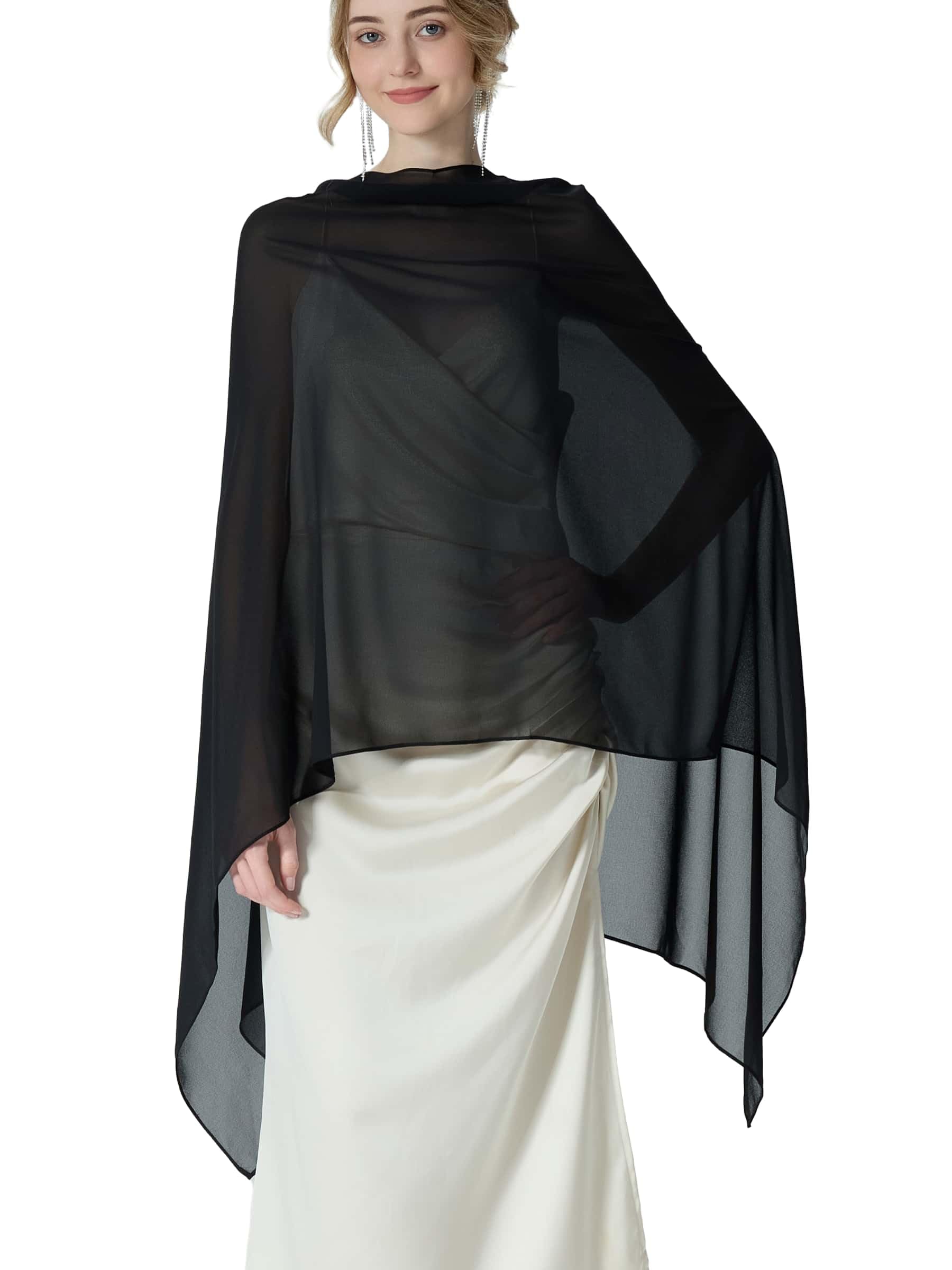 Wedding Guest Cover Up VENVSBEE Chiffon Cape Shawl – Sheer Capelet Poncho Wrap Scarf For Formal Evening Dresses, Weddings, And Parties