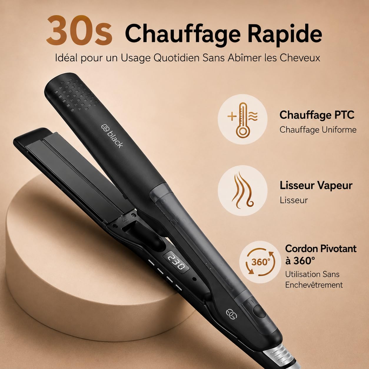 Golden Goods Steampod Pro Lisseur Cheveux Vapeur 230ºC Céramique Ionique