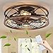 Ventilateur De Plafond E27 Lumière et Télécommande Plafonnier de cage Rétro silencieux Fan Lustre Industriel vintage Invisible lampe de plafond pour chambre Salon salle manger Éclairage, 6 vitesses