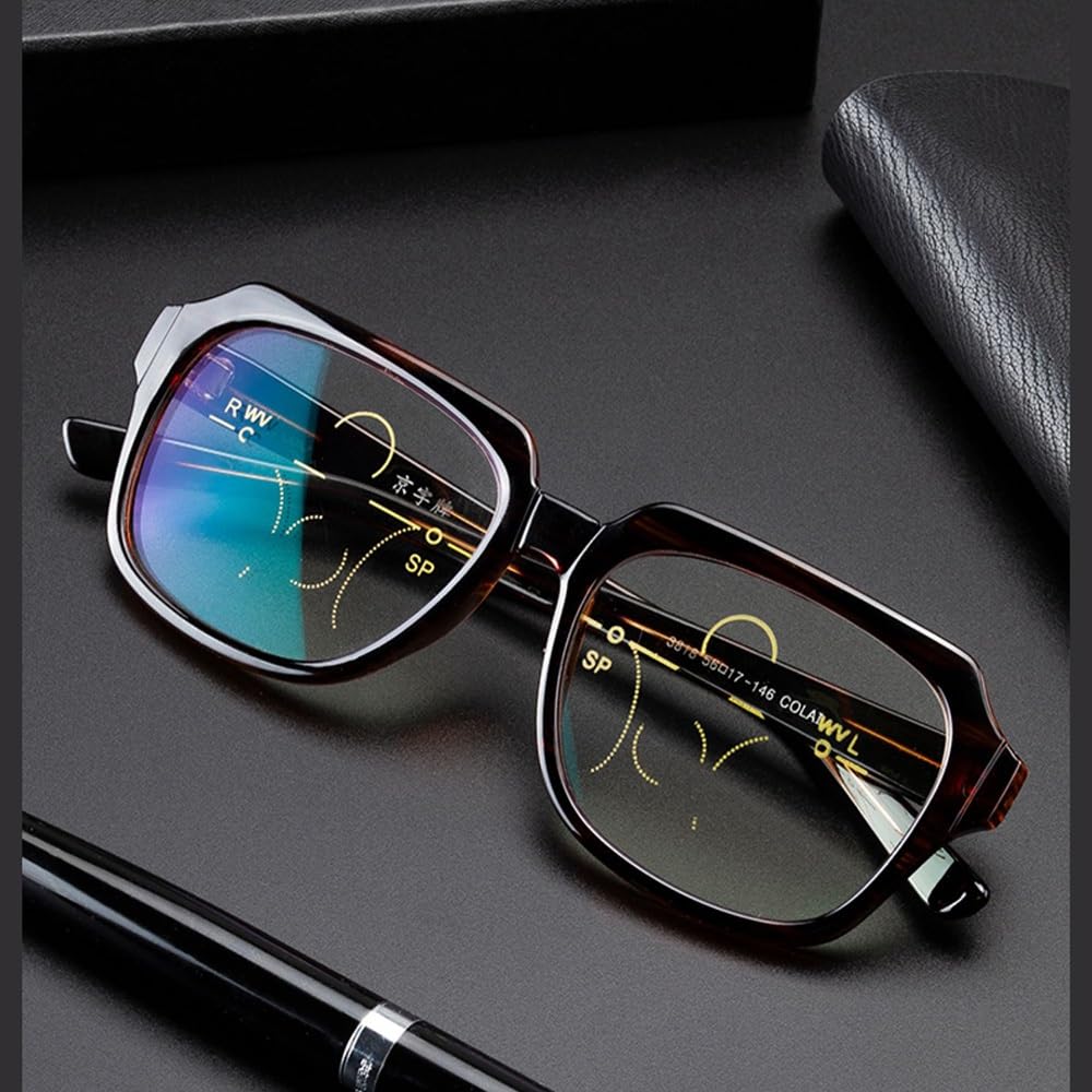 Cuadrado Gafas de Presbicia Multifocal Progresivo, Zoom Inteligente Gafas de lectura, Grandes Anteojos de Lectura filtro azul